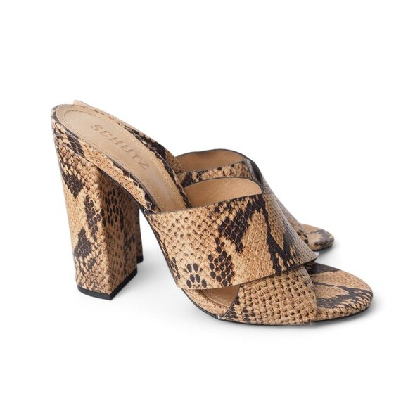SCHUTZ Tan Snake Print Heels - Picture 4 of 11